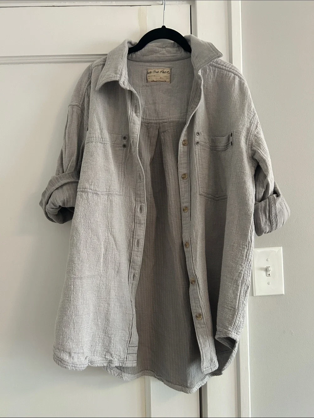 We The Free Light Gray Textured oversized Shacket - Picture 1 of 1